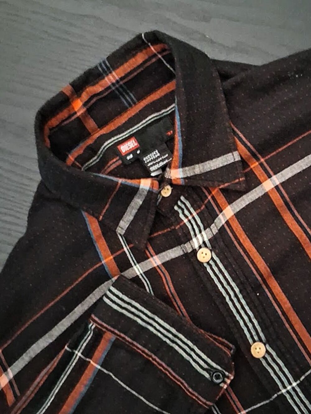 Diesel Nousva Kaamos67 Plaid Shirt Graphic Back Black Men's Flannel Medium